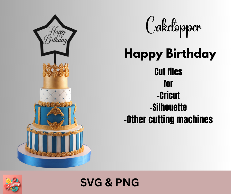 Birthday cake topper SVG PNG star shape digital cut file preview