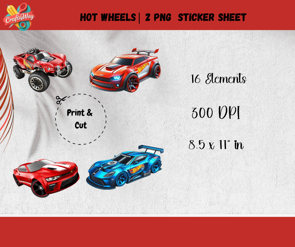 Hot Wheels PNG Sticker Sheet - CraftsyWay