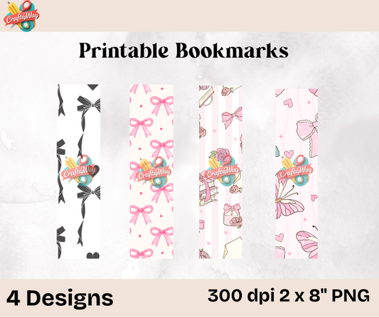 Printable bow bookmarks used in planner for girly reading aesthetic