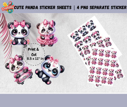Close-up of kawaii panda design from sticker sheet