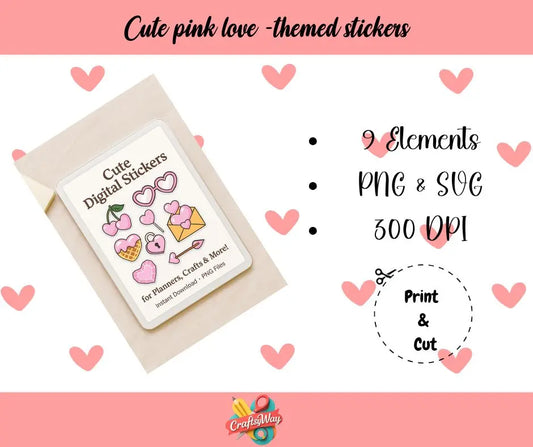 Cute Pink Love-Themed Digital Sticker Pack - CraftsyWay