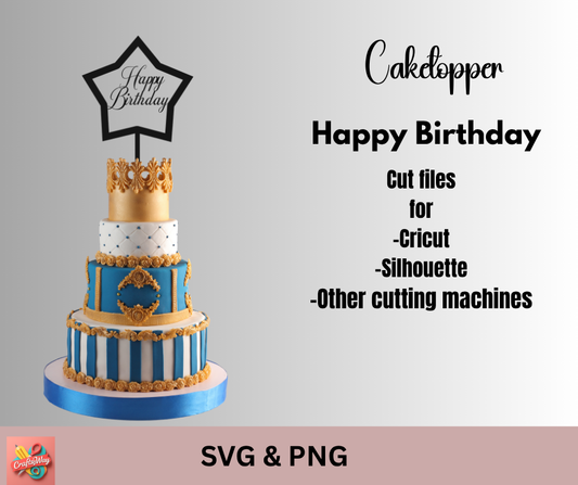 Birthday cake topper SVG PNG star shape digital cut file preview
