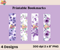 Printable floral bookmarks purple flower theme PNG sheet preview