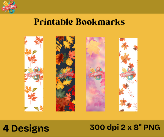 Autumn printable bookmarks with fall leaf designs PNG sheet preview