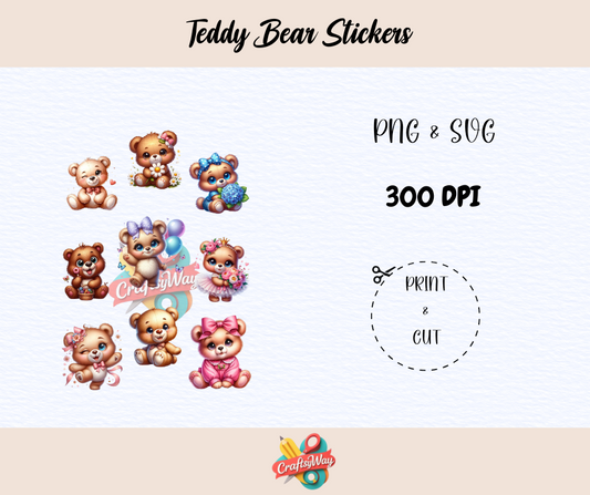 Cute teddy bear stickers printable on a planner page