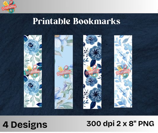 Printable Blue floral Bookmarks - CraftsyWay