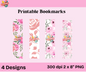 Printable Pink Floral Bookmarks – 4 Elegant Designs (300 DPI PNG) - CraftsyWay